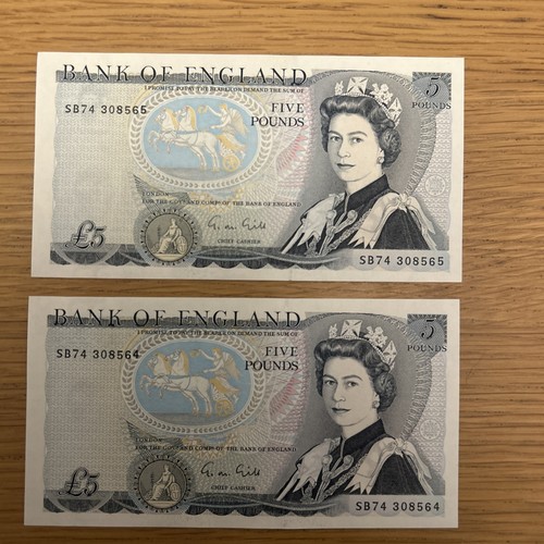 Old five pound notes - five,