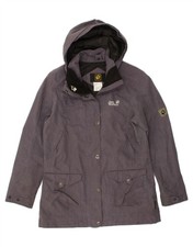 JACK WOLFSKIN Womens Hooded Windbreaker Jacket UK 12/14 Medium Grey Nylon CB13