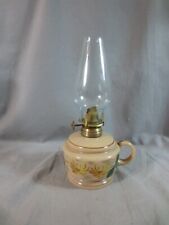 Antique Brass And Glass English Made Finger Oil Lamp & Chimney