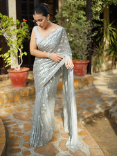 Designer gray sequence saree - designer,
