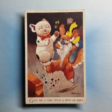 Comic Postcard C1930 Bonzo Dog Wireless Dance George Studdy Artist Signed