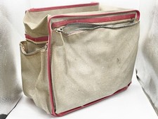 VINTAGE SEWING MACHINE COVER BAG WITH POCKETS GREENY GREY RED TRIM