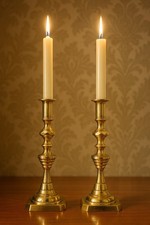 Vintage Pair of Solid Brass Square Base Candlesticks / Candle Holders 25cm Tall