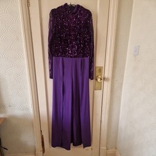 Ladies Quiz Purple Embellished Sequin Long Party Jumpsuit Size UK 16 (L) L- 56in