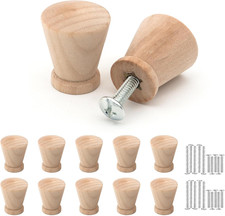 Wooden Drawer Knobs, Cabinet Wardrobe Knobs - Set of 10 Natural Wooden Taper 