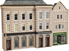 PN971 Metcalfe N Scale Gauge Model Railway Card Building Low Relief Bank & Shop