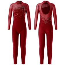 UK Girls Skating Bodysuit Ballet Dance Unitard Gymnastics Jumpsuits Catsuit
