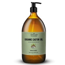 Organic Castor oil 1000ml -Glass Bottle + Pump, 100% Cold pressed, Hexane Free