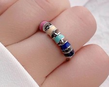 Anti Anxiety Worry Bead Silver Ring For Women, Adjustable Fidget Stress Ring, Sp