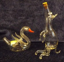 Vintage Hand Blown Miniature Liqueur Swan & Kangaroo, Rynbende/Bols,  No Damage