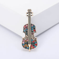 Art Deco Style Vintage Enamel Violin Crystal Brooch Badge Pin Gift