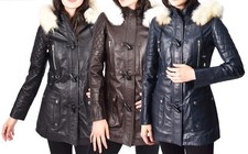 Womens Leather Duffle Coat