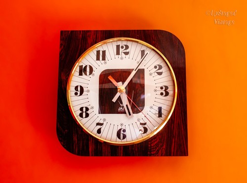 Formica wall clock 1970s wood - wall,