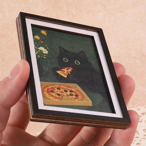 Mini black cat - cat, pizza