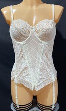 Gossard Vintage Strapless Suspender Basque Cream Sheer Mesh & Lace, UK 36C
