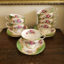 Paragon England Porcelain Rockingham Green Set Of 6 Demitasse Cup And Saucer