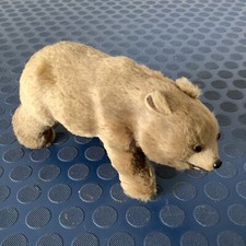 Antique Toy Bear Fur Coat Original Beady Glass Eyes Nose Tongue Hard Body Rare