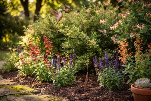 Garden bird stake rusty metal - stake,