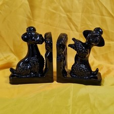 Rare Pair Of Black Glazed Terracotta Bookends In the  Form Of Poodles Circa 1930