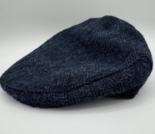 Glencroft Harris Tweed Flat Cap Navy Herringbone Size 7 Wool Mens Used