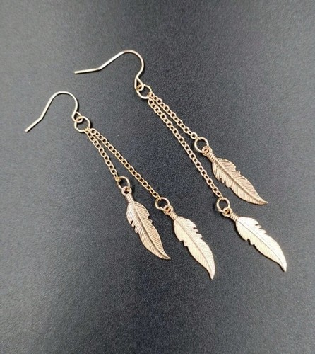 Long gold feather - feather, earrings