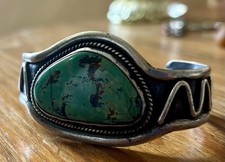 Navajo Turquoise Bangle Native American In heavy Sterling Silver