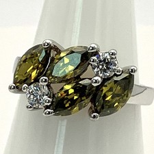 QVC Diamonique 925 Sterling Silver Cocktail Ring Unusual Green Stones Size N 1/2