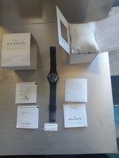 Skagen Men's Watch T233XLTM Titanium Case Blue Dial Black Stainless Steel Band