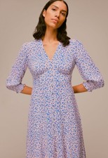 Whistles Multicolour Floral Garden Print Midi Dress, White/Pink Size 16 New