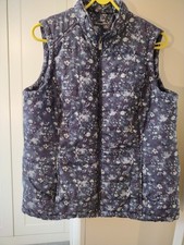 Bonmarche Women's Quilted Gilet Blue Floral with Gold Zip and Buttons Size 18