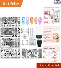 Professional Nail Art Stamping Set - 5 Plates, Stampers & Liquid Latex Included