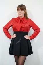 Red Button Front Pussybow Tie