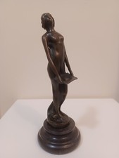 Art Nouveau Bronze Standing Maiden Figure with Letter Turned Stepped Socle