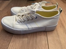 White Stuff Womens Trainers Plimsolls Daps with Green Blue Embroidery Size 7