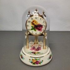 Vintage Floral Dome Clock Decorative Desk Clock Golden With Roses & Glass Dome