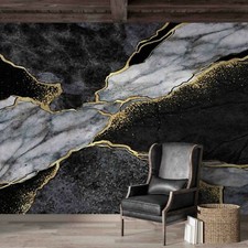 3D Marble Abstract Black Gold