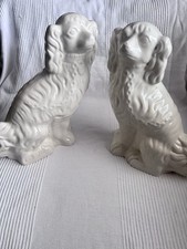 Rare Pair  11.75" Vintage Arthur Wood Staffordshire Spaniel Dogs (Pure White)
