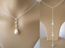 Long Drop Back Necklace, Ivory Pearl Backdrop Necklace for Brides Weddings Proms