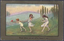 Blow blow on an elfin horn - art  postcard by Sybil Barham