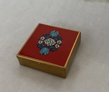 Very Cute Vintage Metal Flower Design Gold Red Blue Pillbox Retro Pill Box