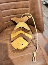 Wooden Fish Trivet Hanging Decoration Rope Rustic Quirky Unusual