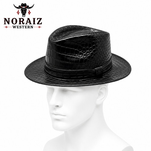 Men black crocodile - men's, embossed