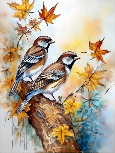 Tile mural two birds sitting - two,
