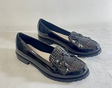 Damart Womens Moccasin Black Patent Tartan Design Loafers Shoes -RRP £39.00 (L6)