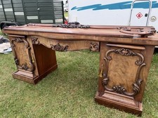Victorian, Flame Mahogany, Sideboard, Wooden, Carved, Antique.