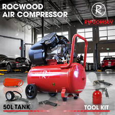Air Compressor RocwooD 50L Litre Electric V Twin 2.2kw 3HP 116psi 5pc Tool Kit