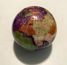 Purple World Globe Gemstone Inlay Semi Precious Paperweight 3.25 "