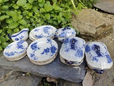ANTIQUE ROSAMOND FLOW BLUE & WHITE 23 PCS CHILD’S TOY DINNER SERVICE