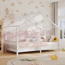3FT KIDS SOLID PINE WOOD HOUSE TREEHOUSE SINGLE BED FRAME - WHITE 190X90CM