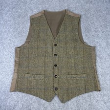 Harris Tweed Waistcoat Mens Medium Brown Check Herringbone Vest Hacking Country